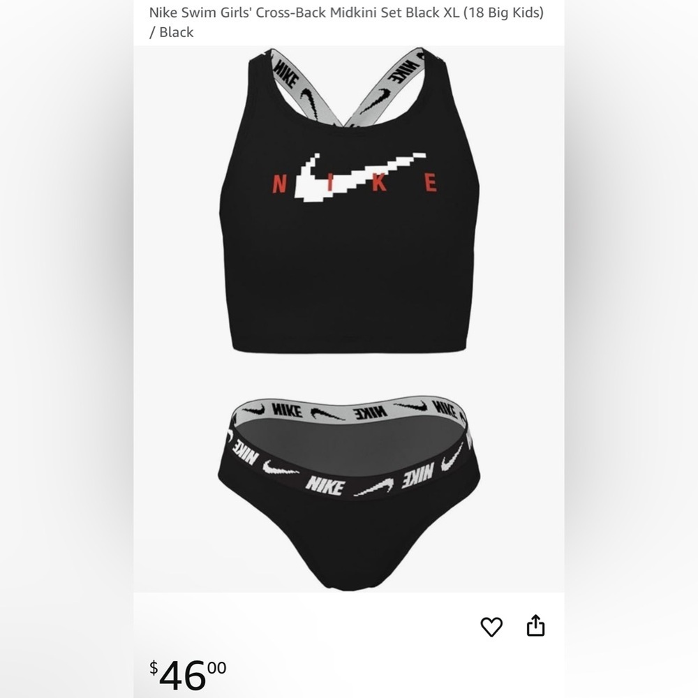 Nike Swim Girls' Cross-Back Midkini Set Black